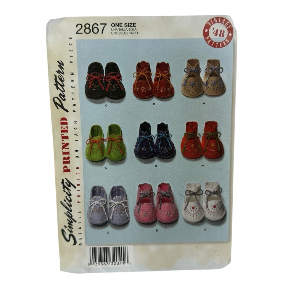 2867 Vintage Simplicity Sewing‎ Pattern Infant Boys Girls Baby Shoes Booties UC